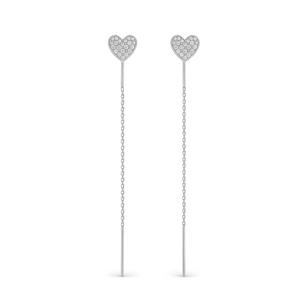 Orecchini Saliscendi Cuore Strass